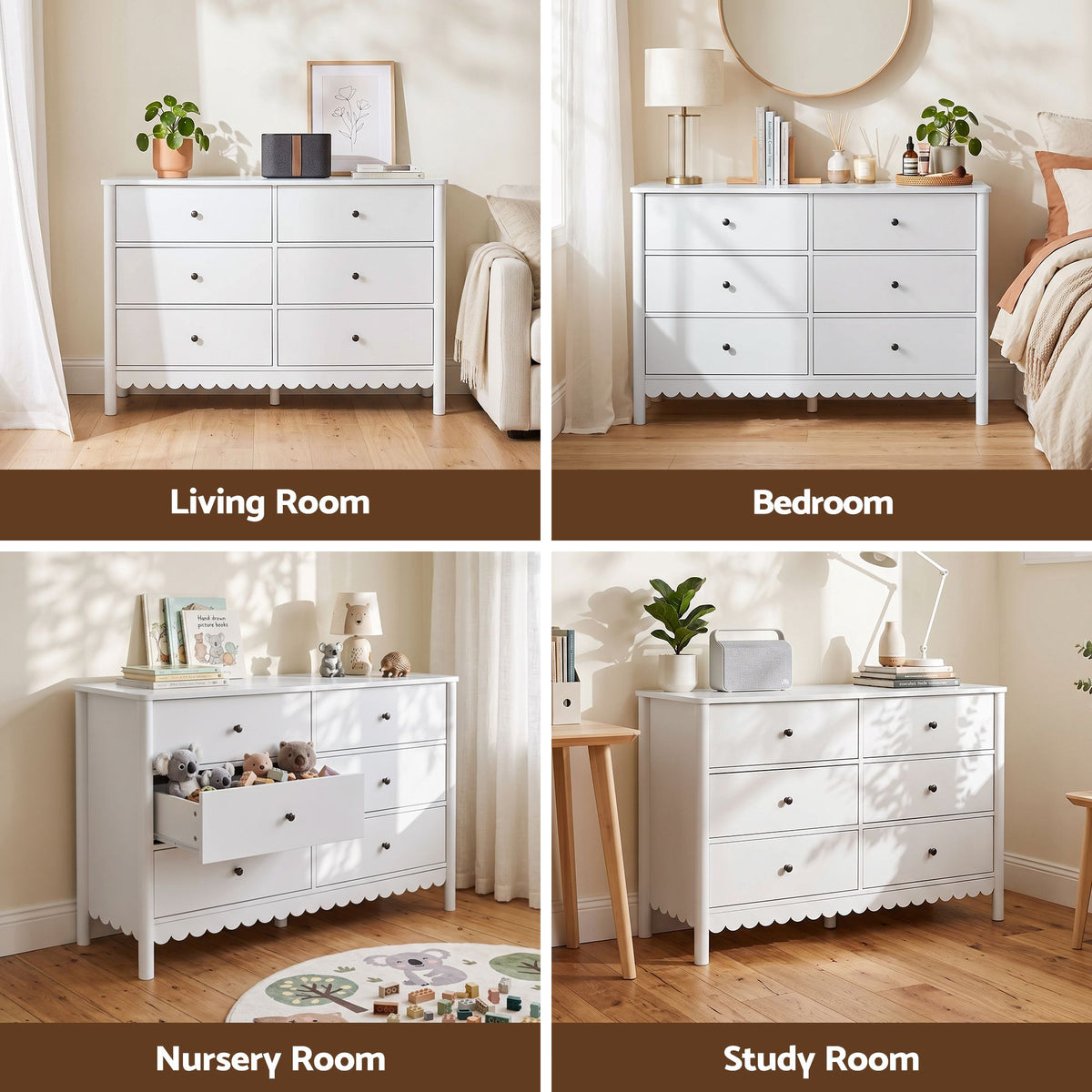 Delphine Scalloped Dresser Chest of Drawers - White
