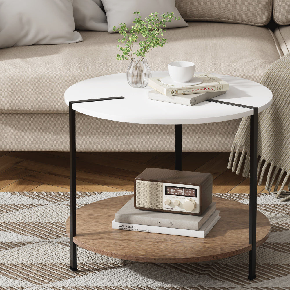 Modern Round Two Tone Coffee Table - White & Pine