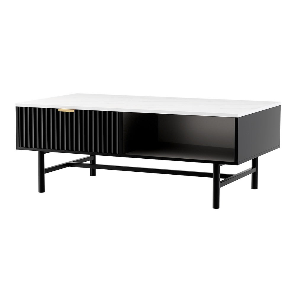 Modern Coffee Table with Marble Style Top - Black - Homecoze