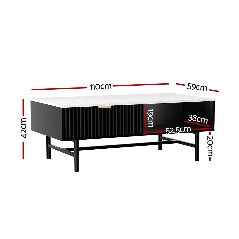 Modern Coffee Table with Marble Style Top - Black - Homecoze