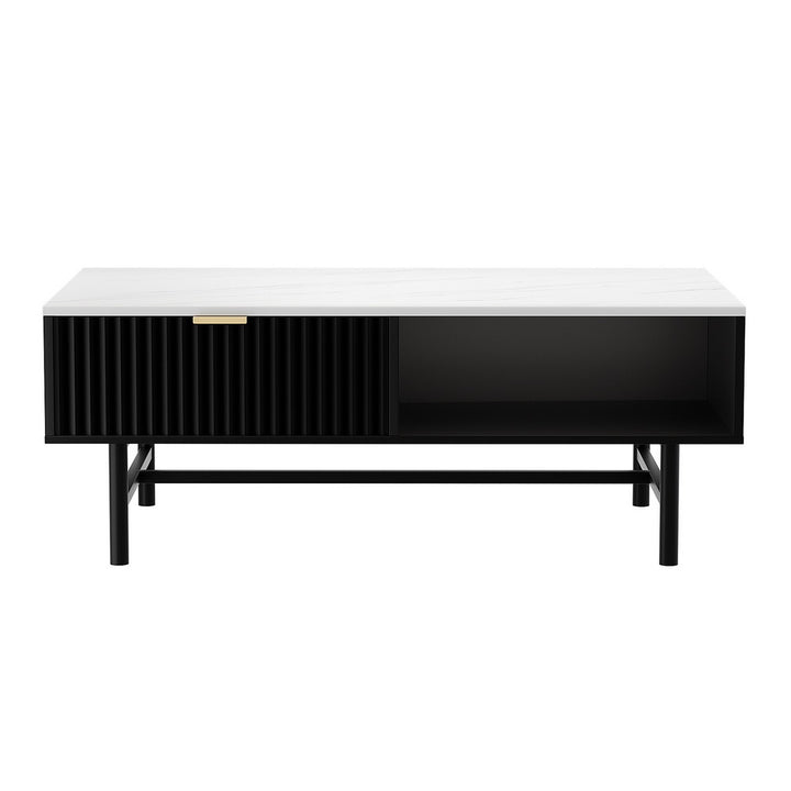 Modern Coffee Table with Marble Style Top - Black