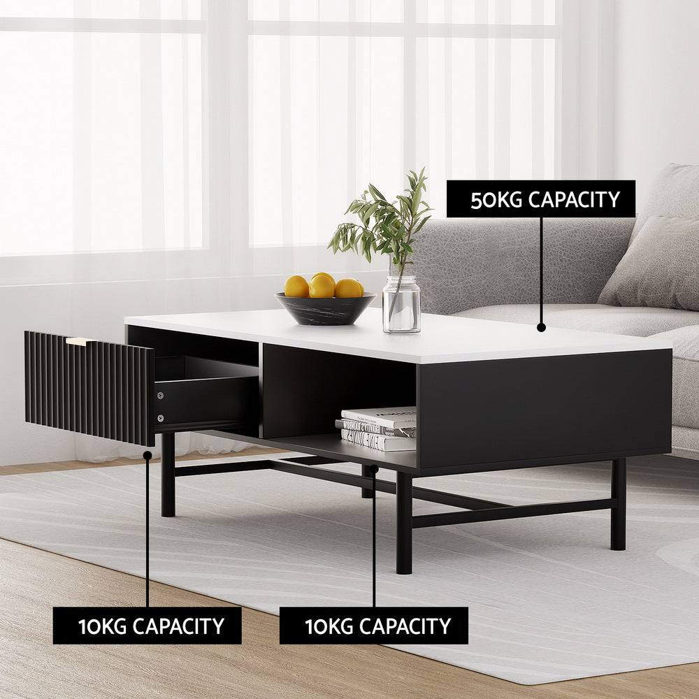 Modern Coffee Table with Marble Style Top - Black - Homecoze