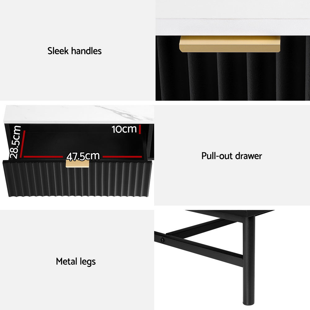 Modern Coffee Table with Marble Style Top - Black - Homecoze