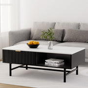 Modern Coffee Table with Marble Style Top - Black - Homecoze