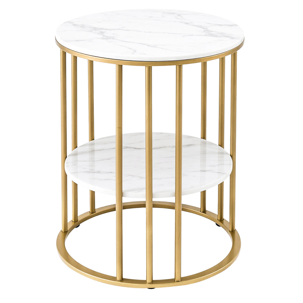 Artiss Coffee Table 2-Tier Round Marble Effect White&Gold - Homecoze