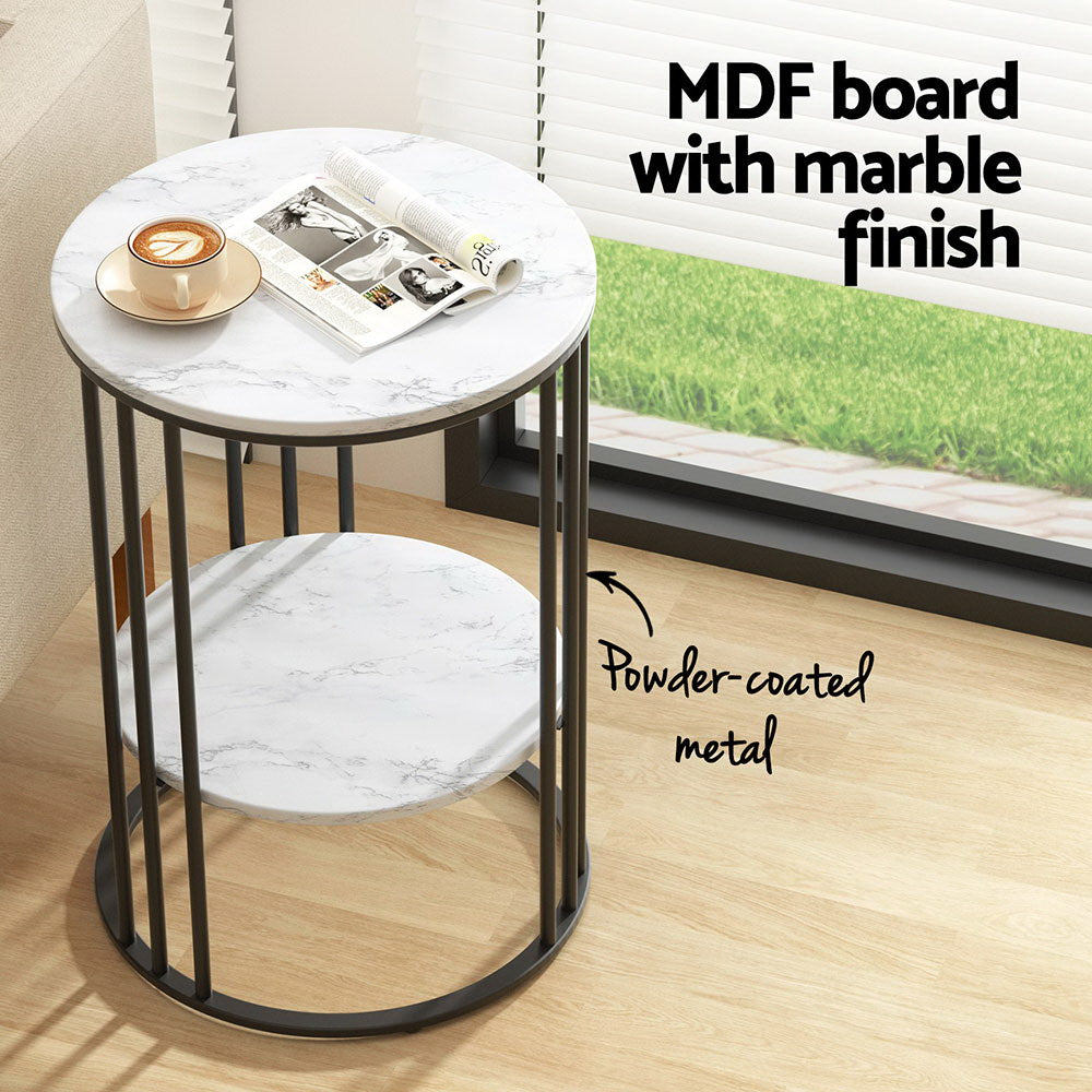 Artiss Coffee Table 2-Tier Round Marble Effect - Homecoze