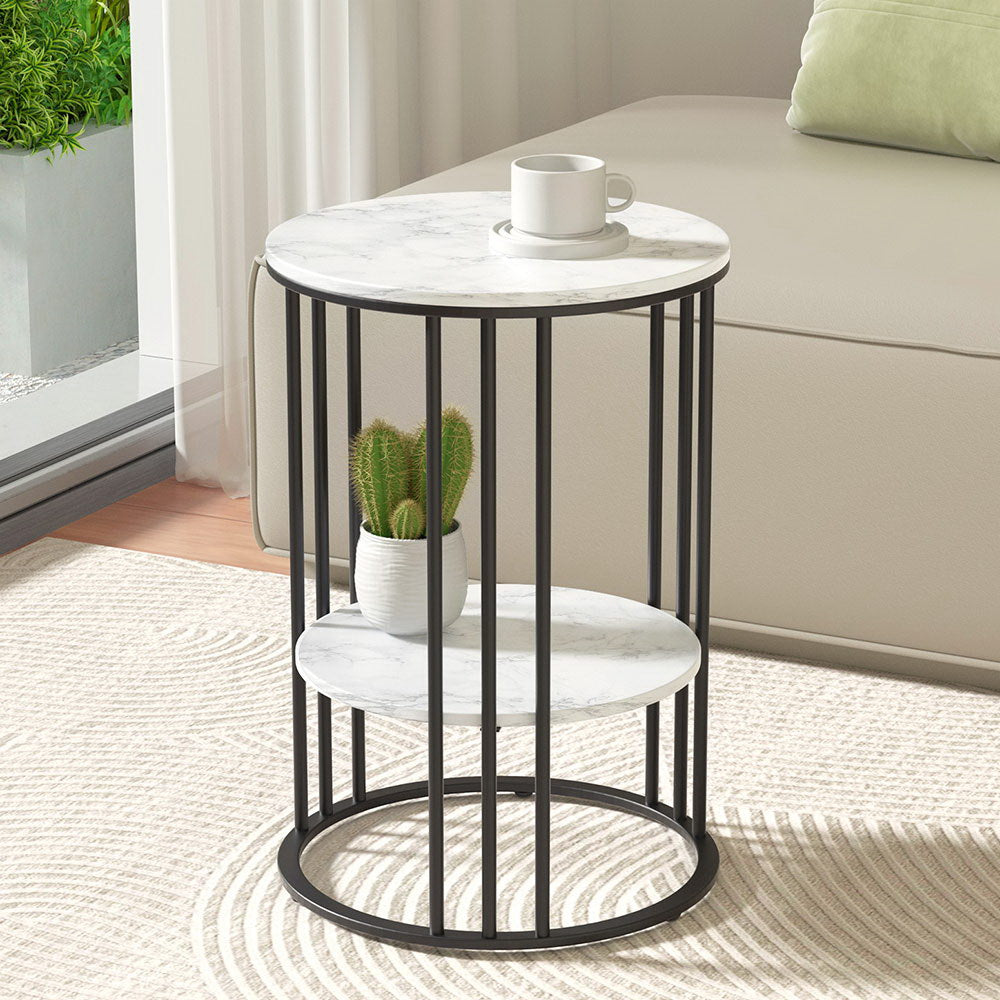 Artiss Coffee Table 2-Tier Round Marble Effect - Homecoze