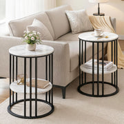 Talia (Set of 2) Round Marble Effect Side Tables - Black/White