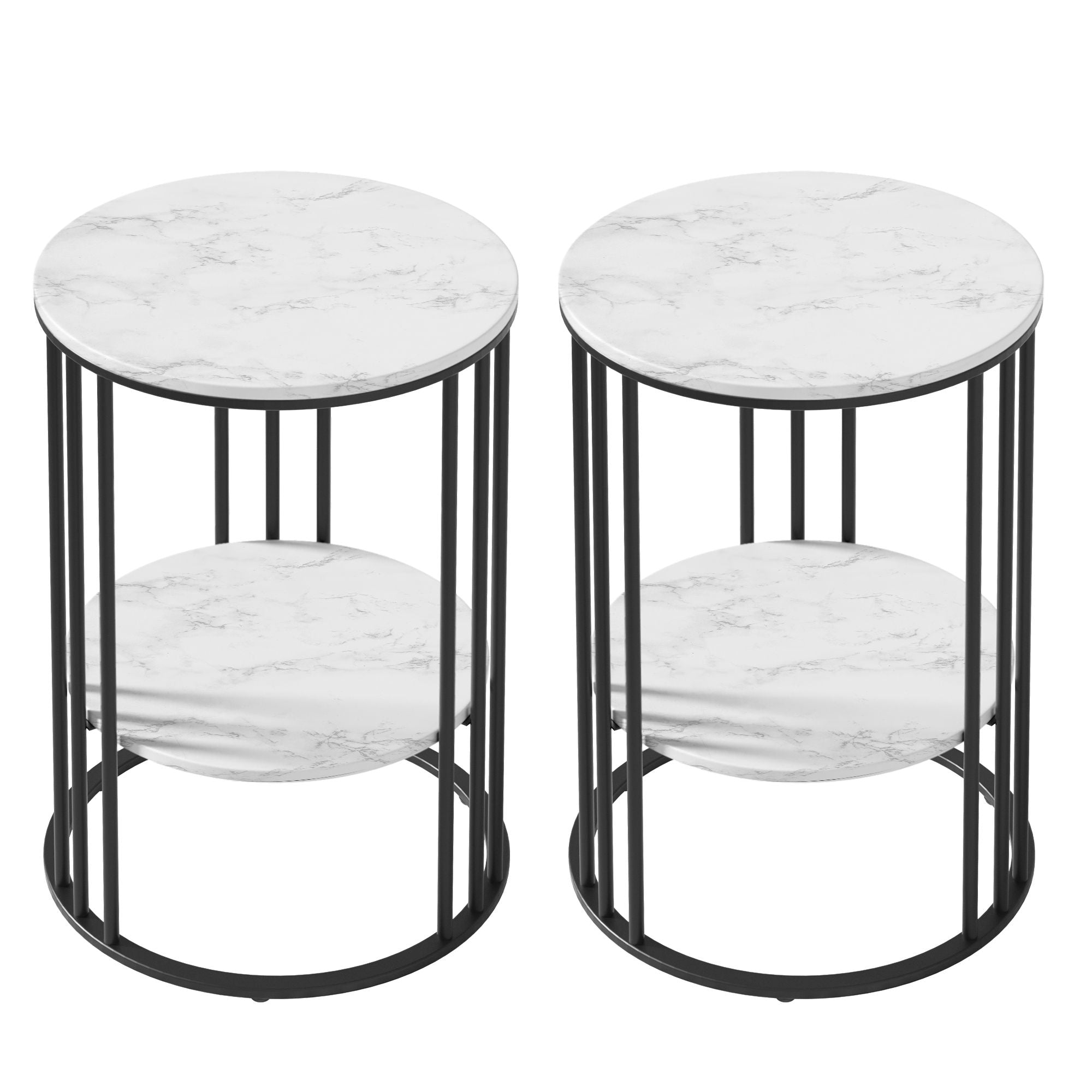Talia (Set of 2) Round Marble Effect Side Tables - Black/White