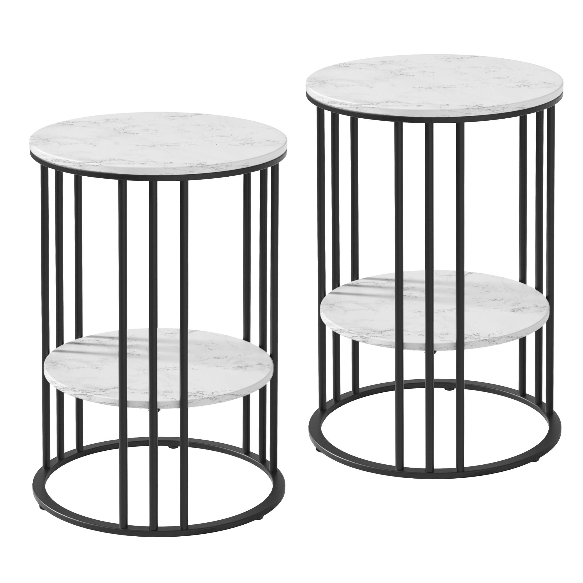 Talia (Set of 2) Round Marble Effect Side Tables - Black/White
