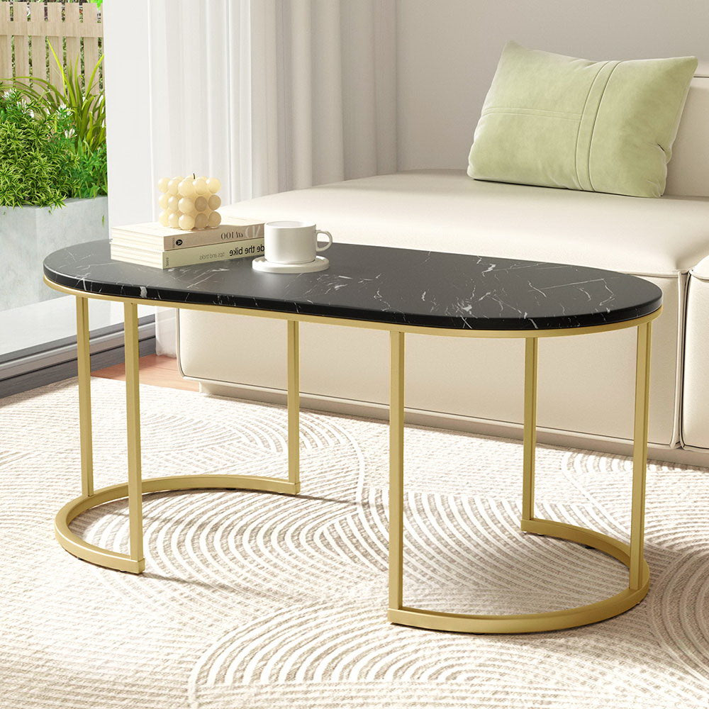 Marble Effect Coffee Table - Black & Gold - Homecoze