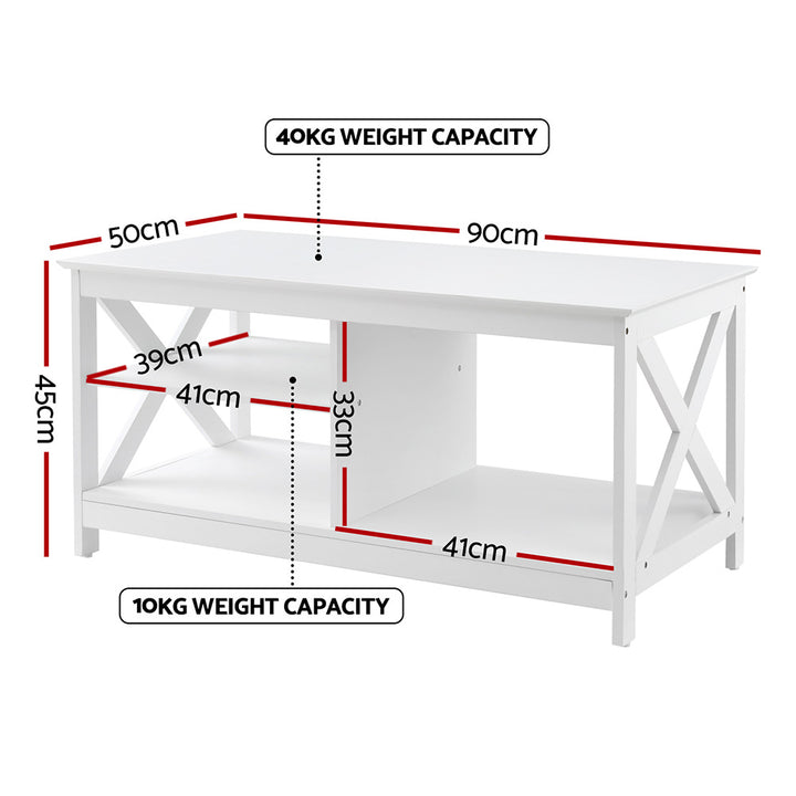 Coastal Coffee Table Storage Shelf - White - Homecoze