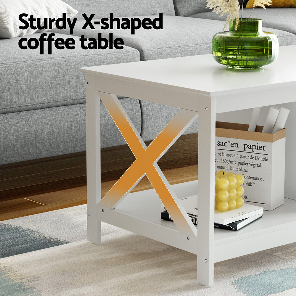Coastal Coffee Table Storage Shelf - White - Homecoze