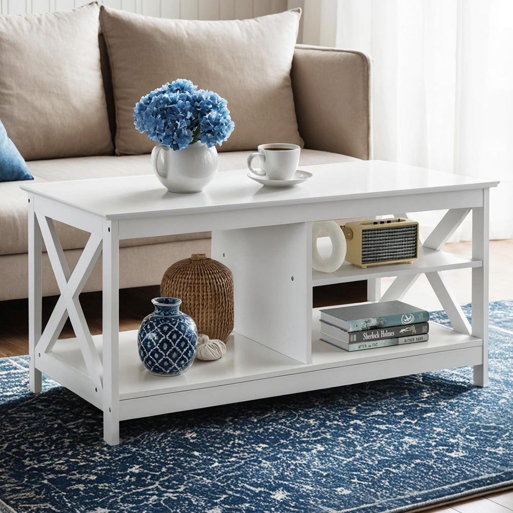 Coastal Coffee Table Storage Shelf - White - Homecoze