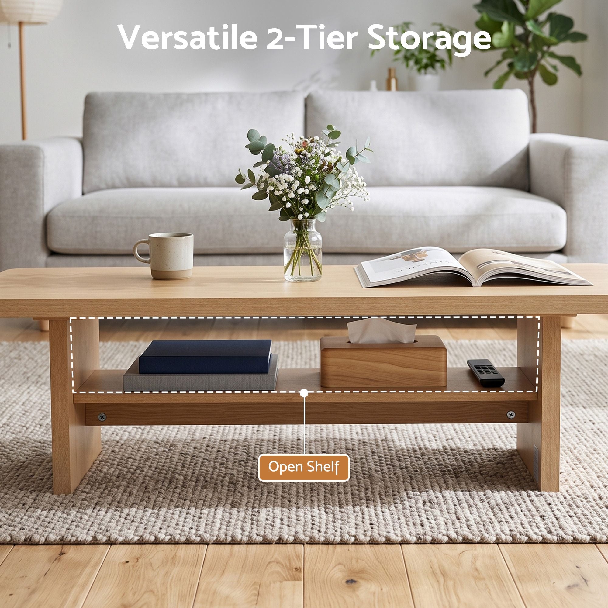Baxter Coffee Table with Shelf 110cm – Pine