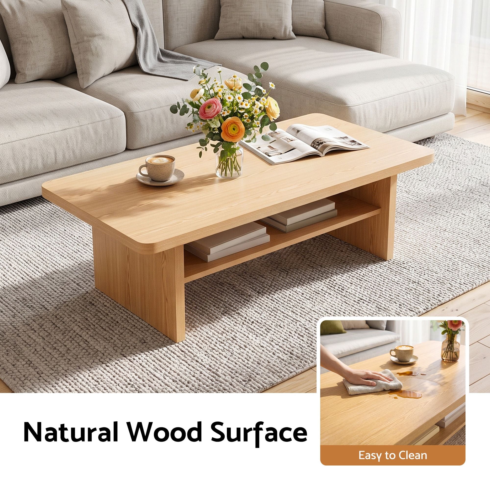 Baxter Coffee Table with Shelf 110cm – Pine