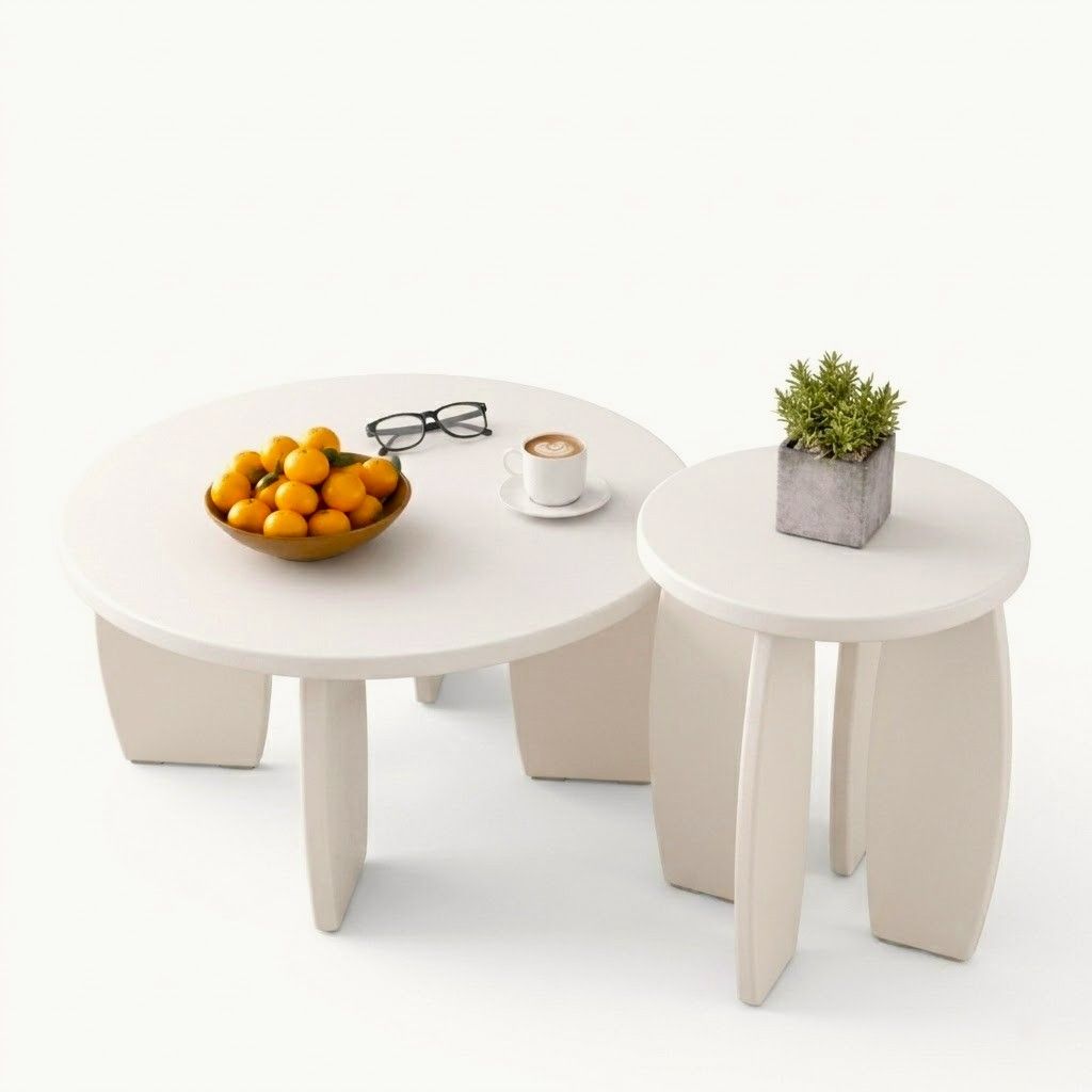 Mirelle High-Gloss Coffee & Side Table Set – Cream White
