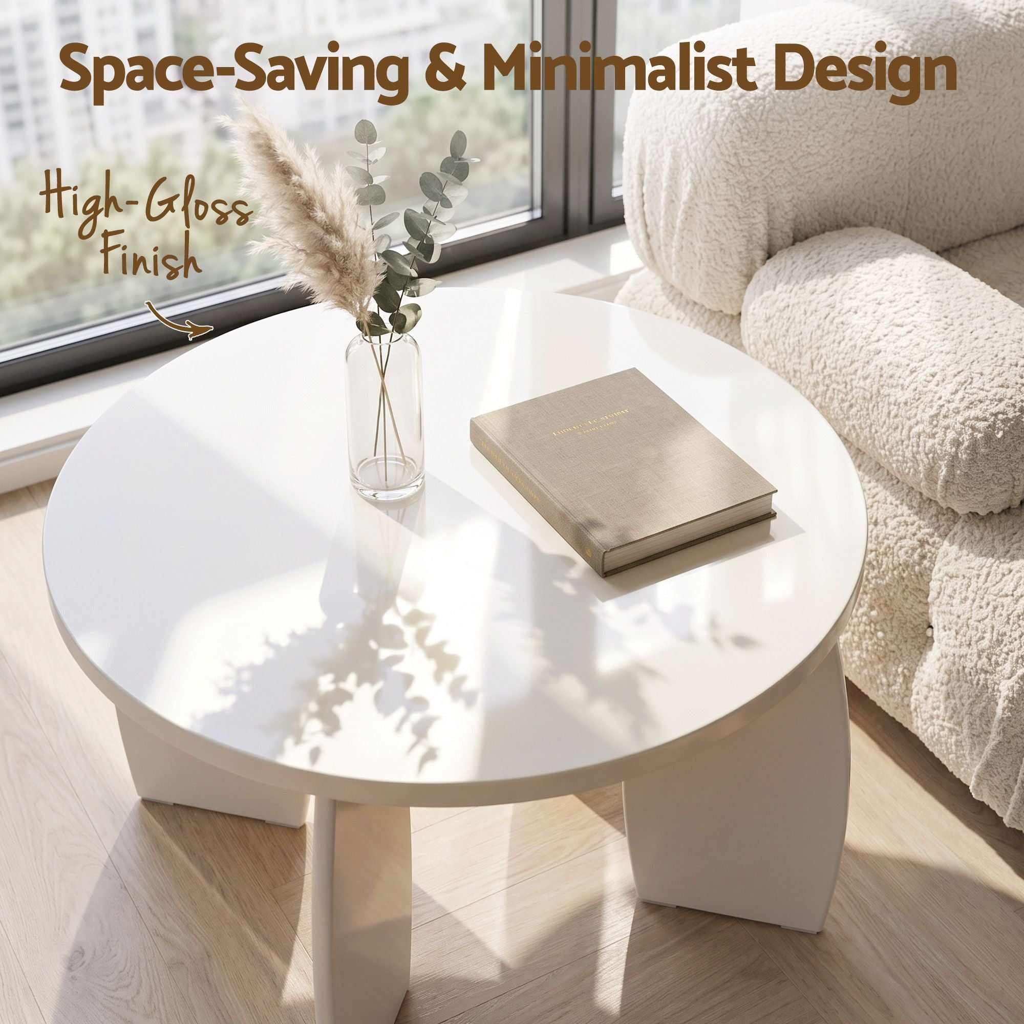 Mirelle High-Gloss Coffee & Side Table Set – Cream White