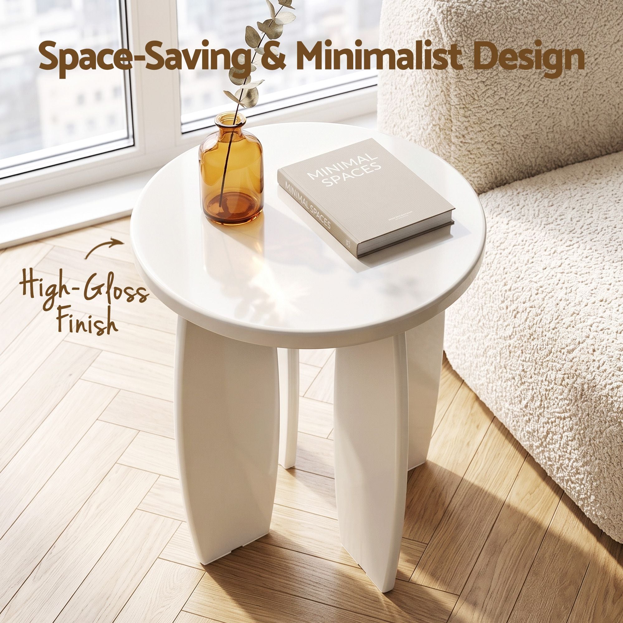 Mirelle High-Gloss Round Side Table 40cm – Cream White