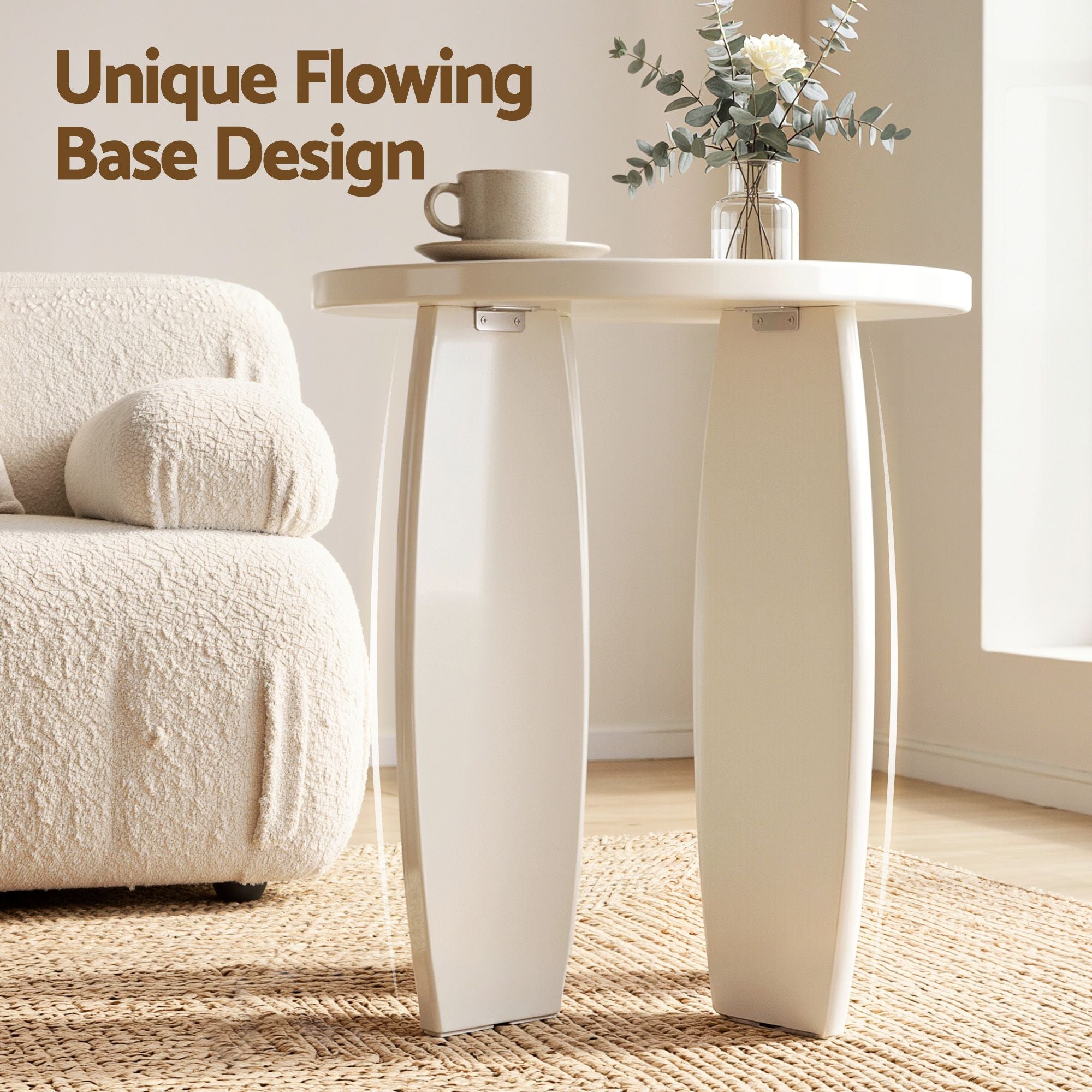Mirelle High-Gloss Round Side Table 40cm – Cream White
