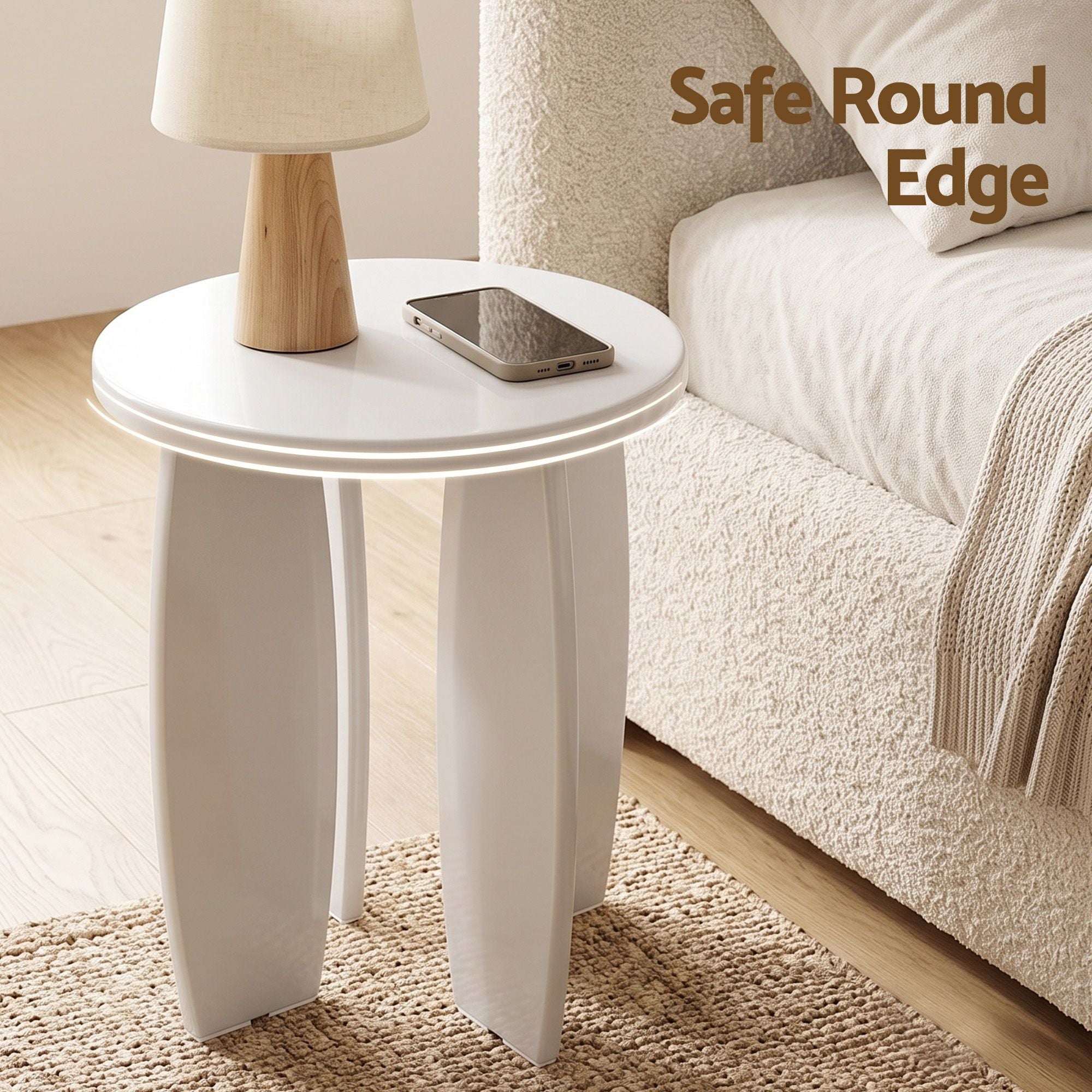 Mirelle High-Gloss Round Side Table 40cm – Cream White