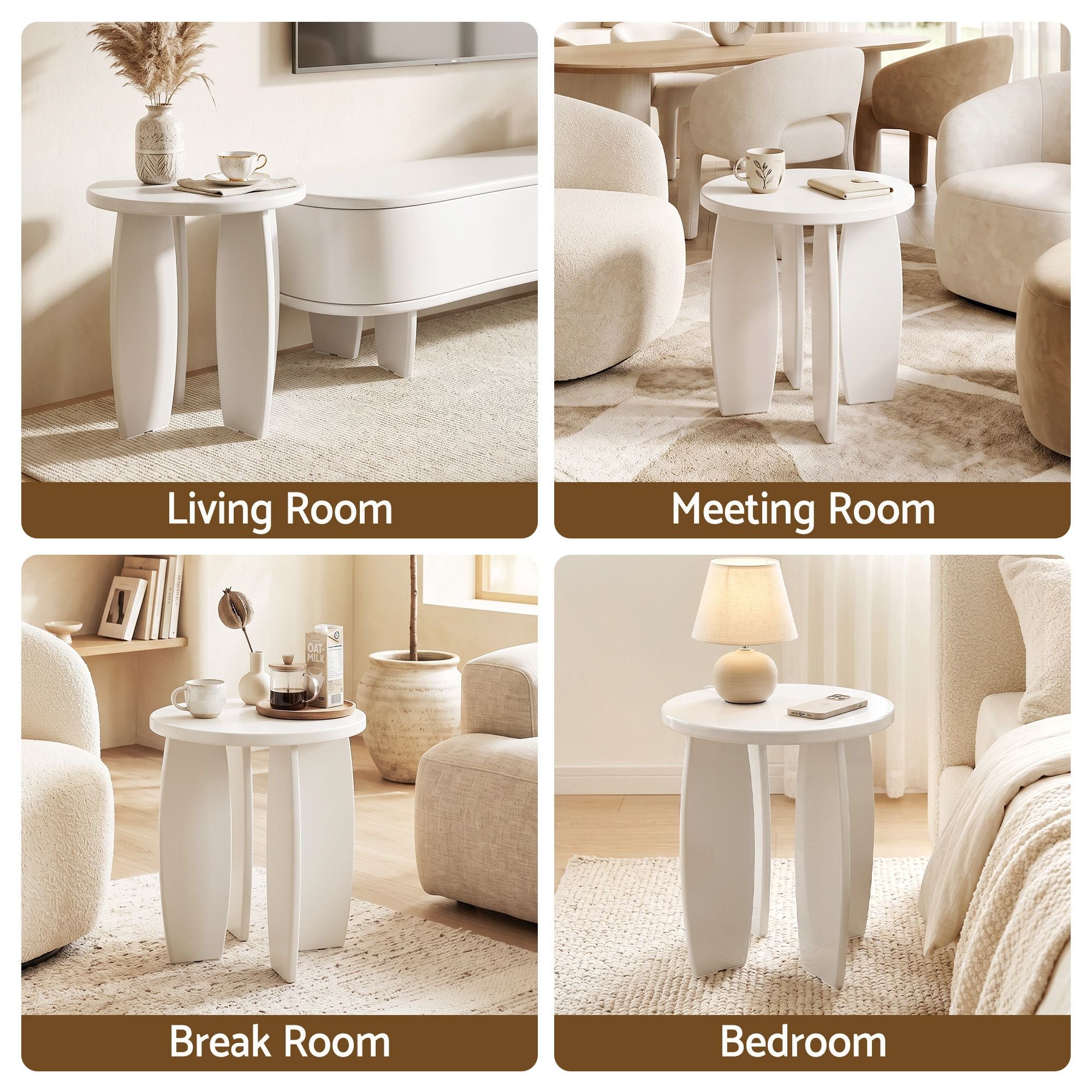 Mirelle High-Gloss Round Side Table 40cm – Cream White