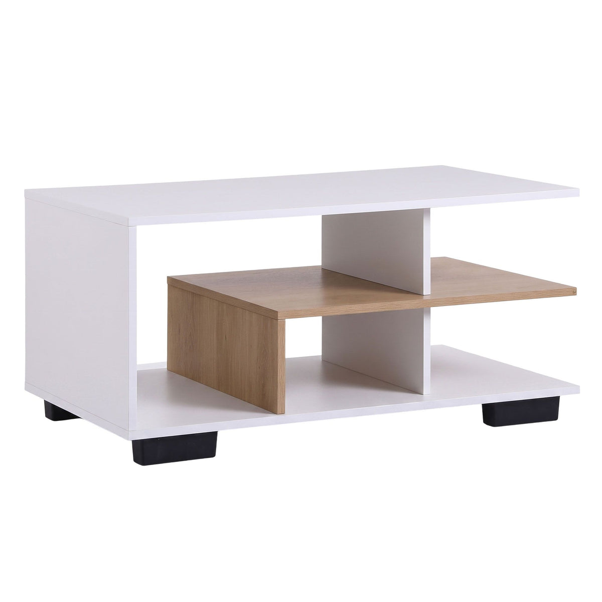 Sanna 3-Tier Coffee Table 90cm – White & Wood