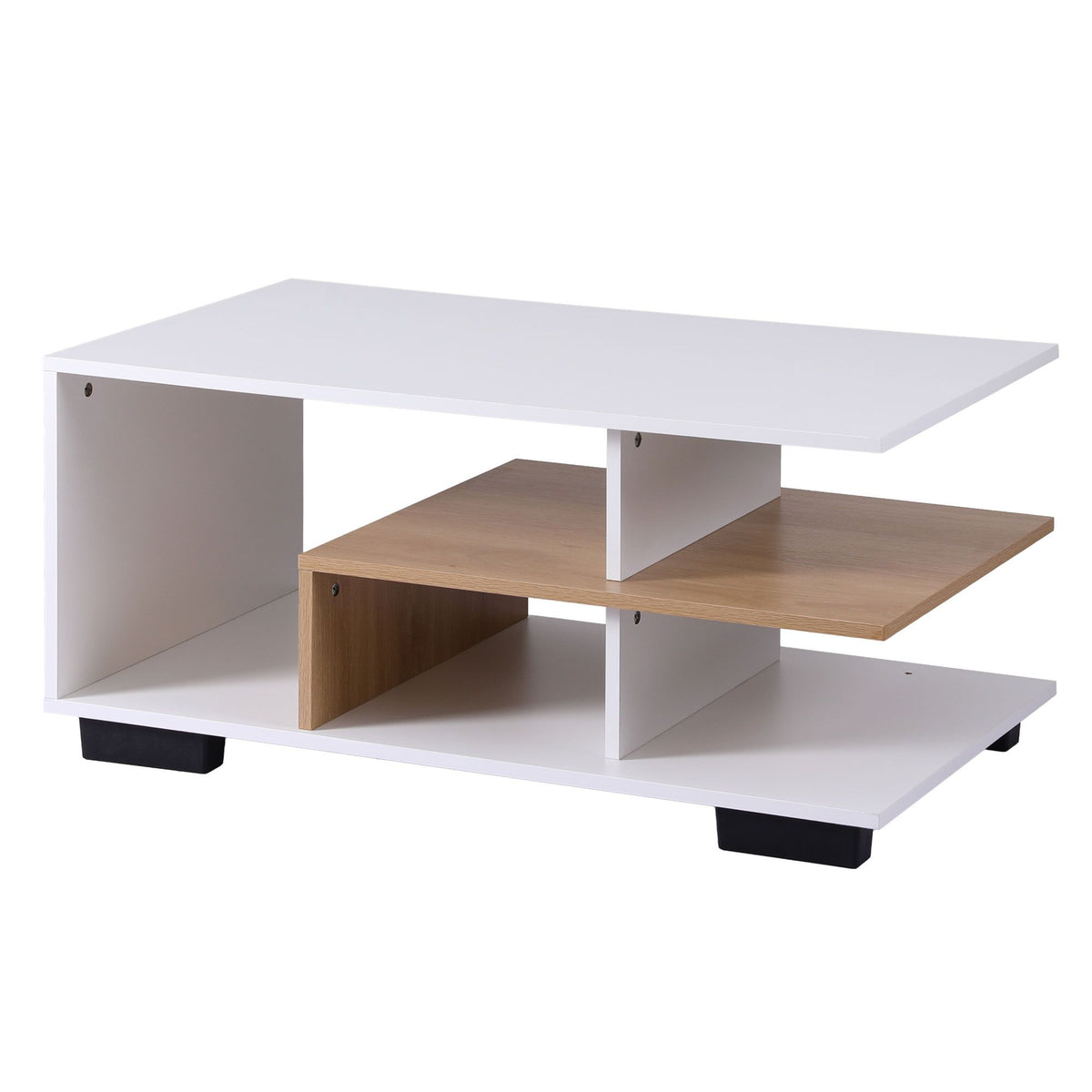 Sanna 3-Tier Coffee Table 90cm – White & Wood