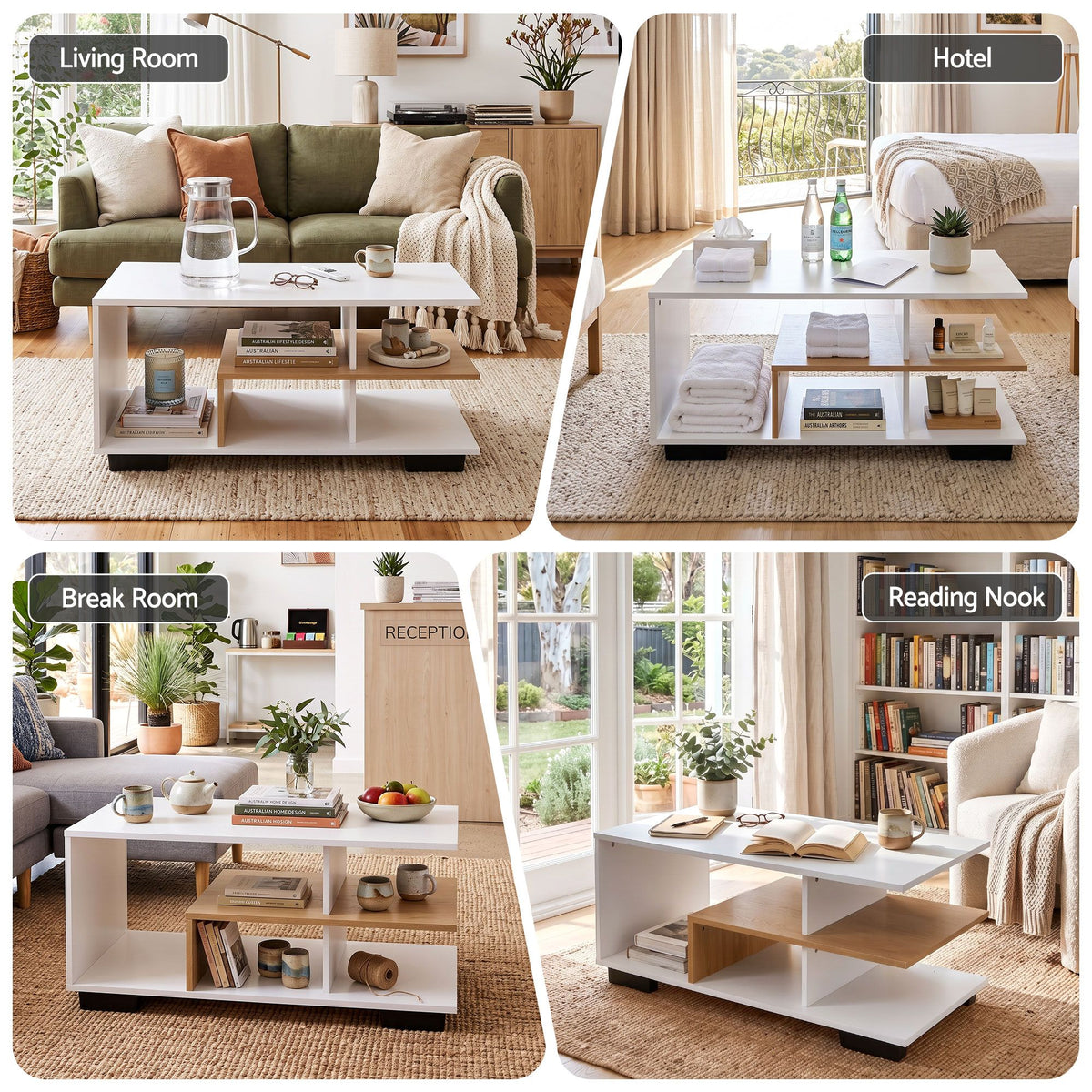 Sanna 3-Tier Coffee Table 90cm – White & Wood