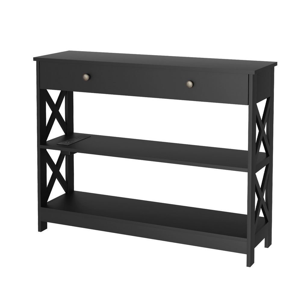 Console Table with USB Power Outlets - Black - Homecoze
