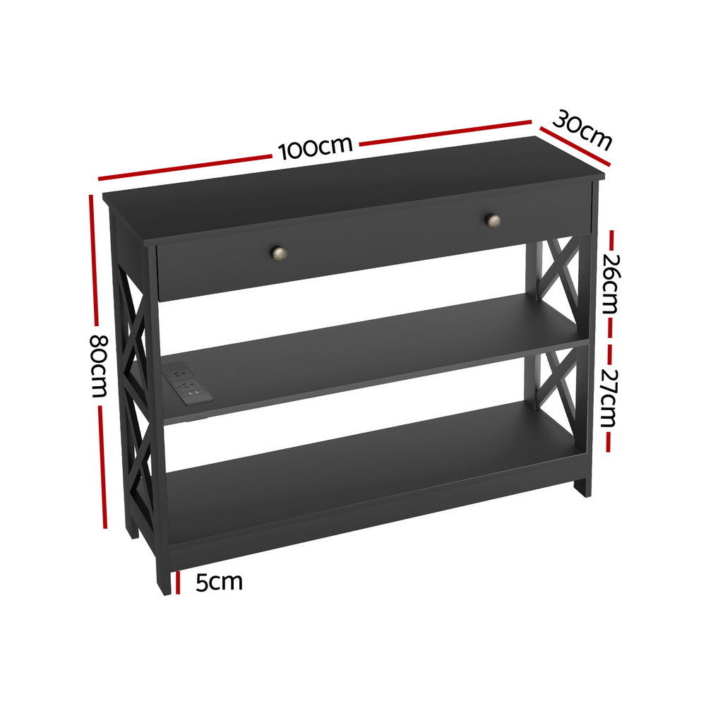 Console Table with USB Power Outlets - Black - Homecoze