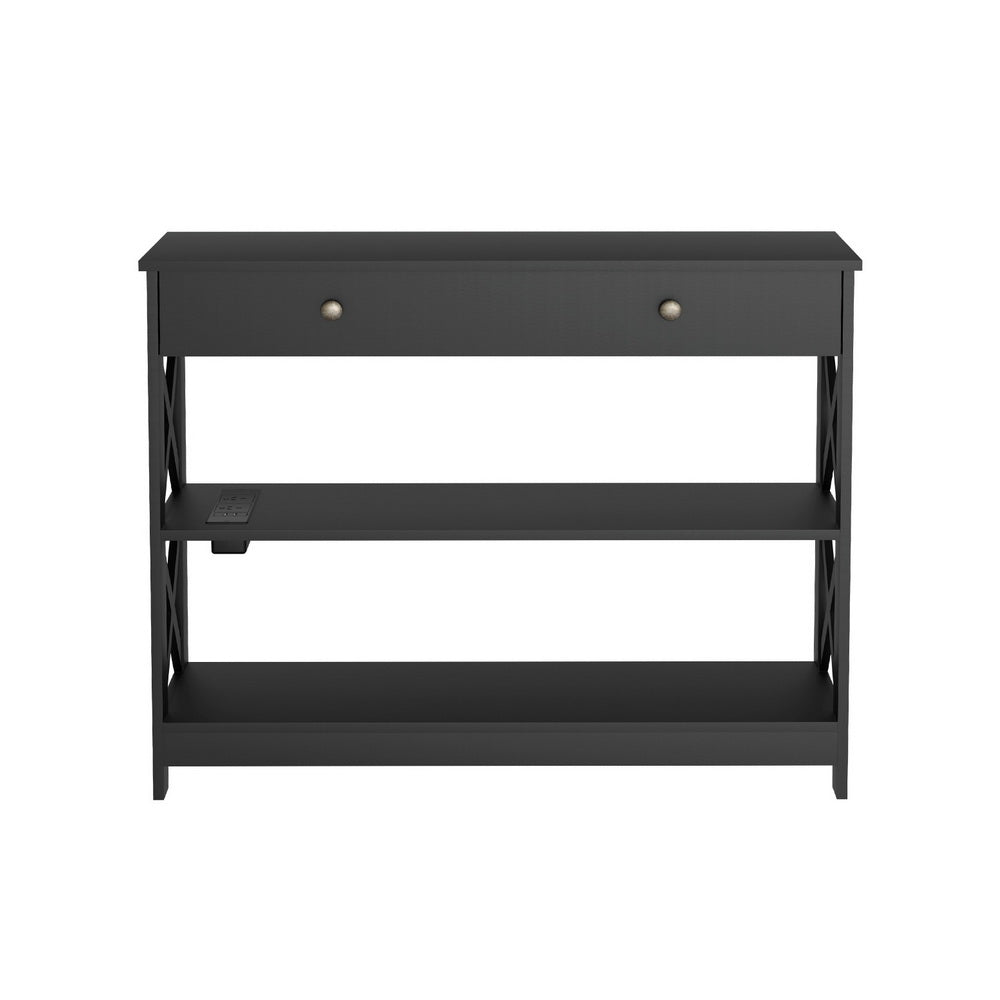 Console Table with USB Power Outlets - Black - Homecoze