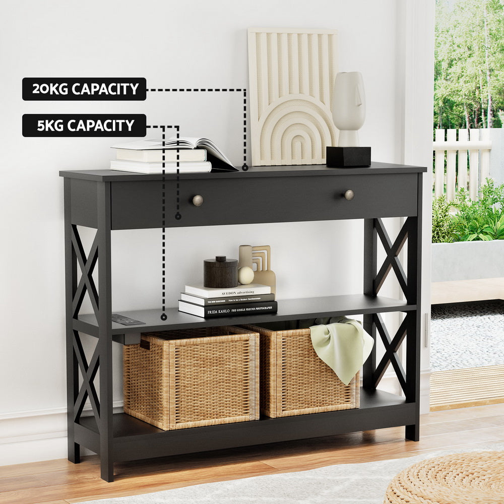 Console Table with USB Power Outlets - Black - Homecoze