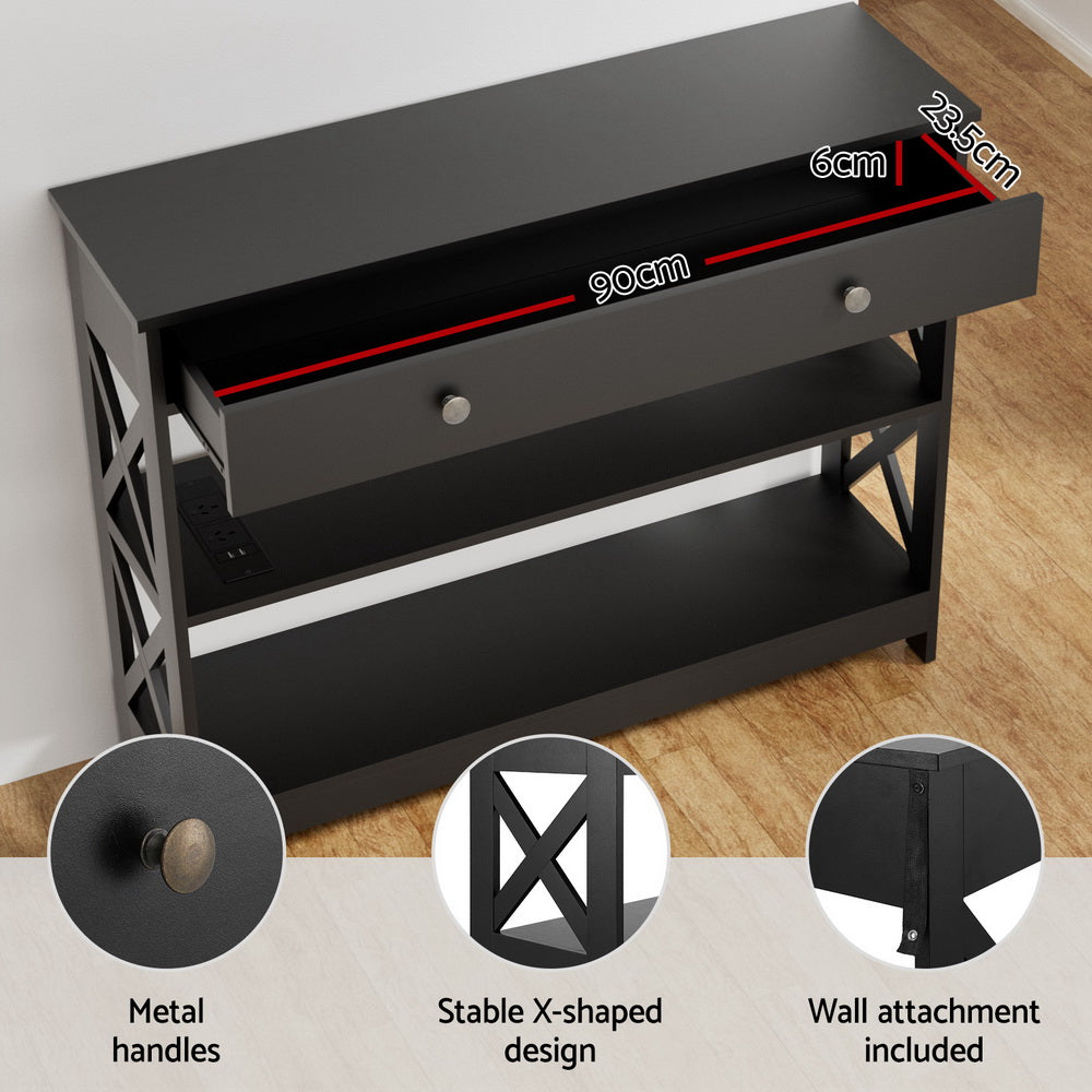 Console Table with USB Power Outlets - Black - Homecoze
