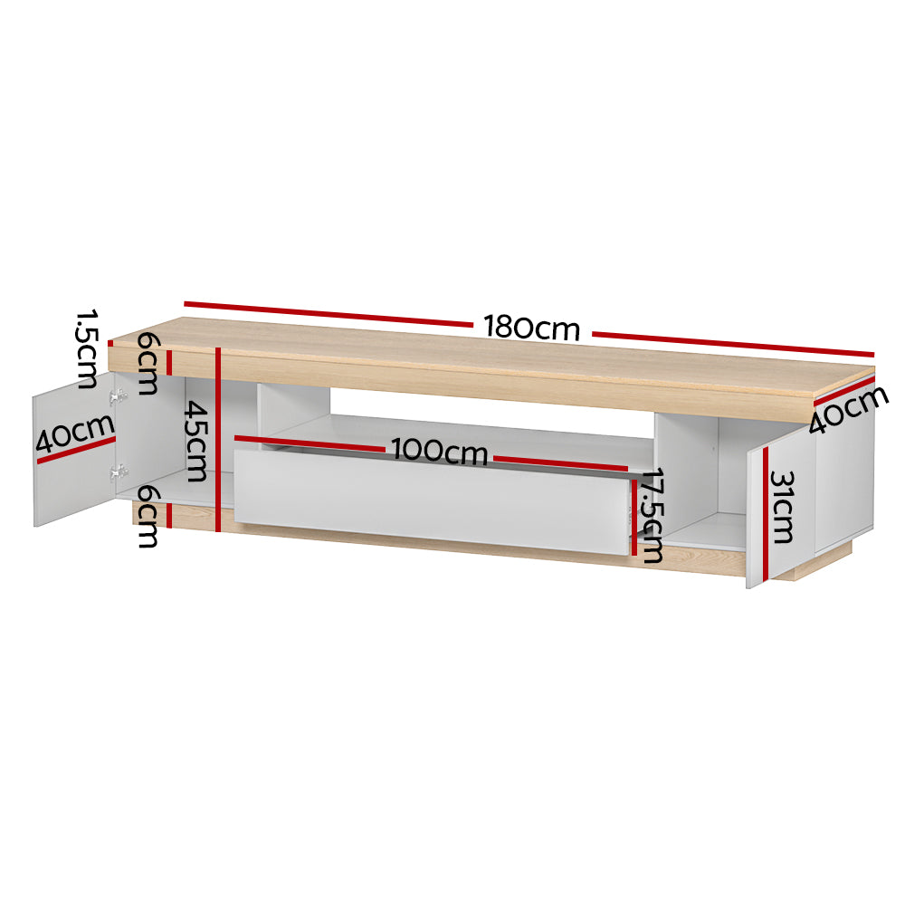 Modern TV Entertainment Unit 180cm - White & Oak - Homecoze
