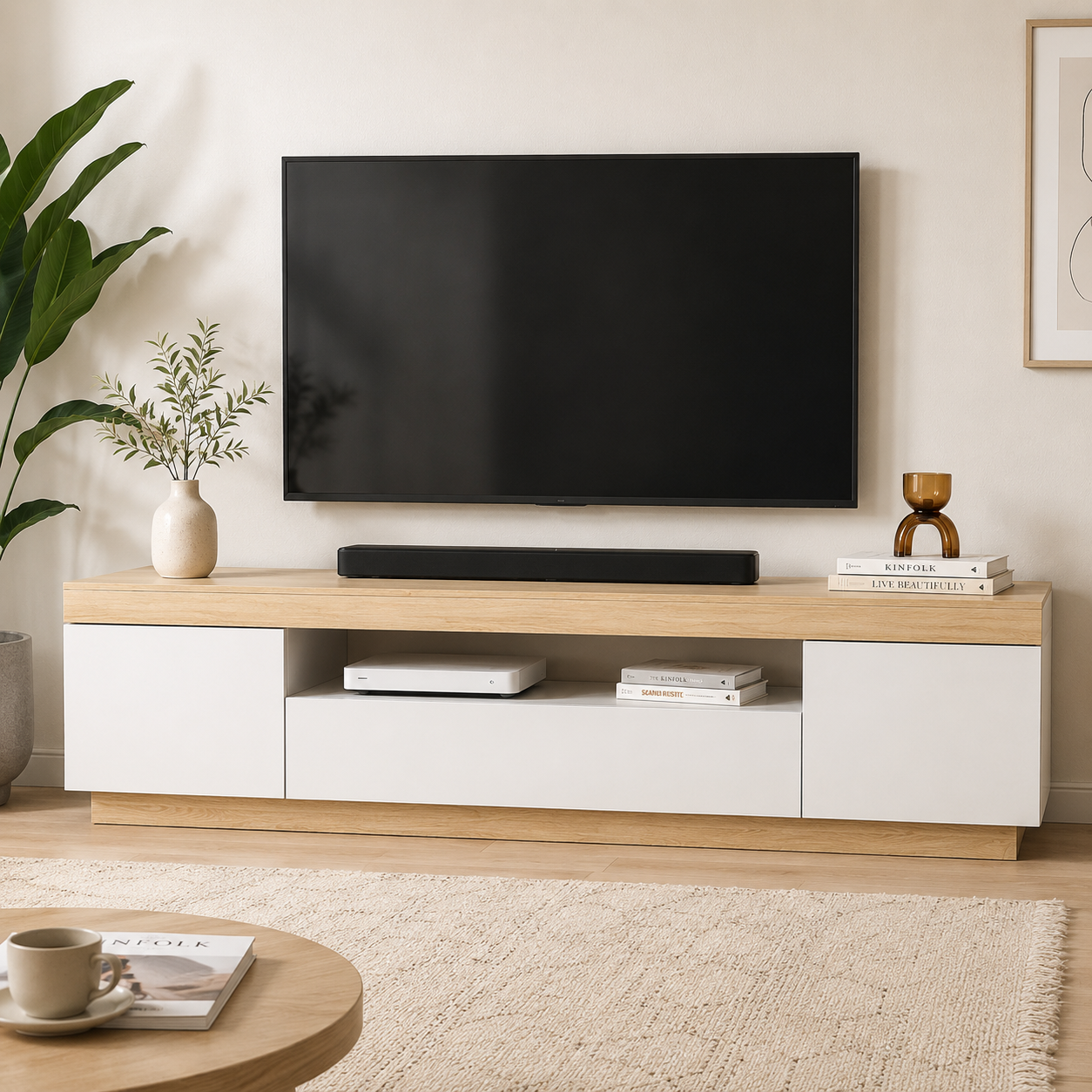 Harlow Modern TV Unit 180cm – White & Oak