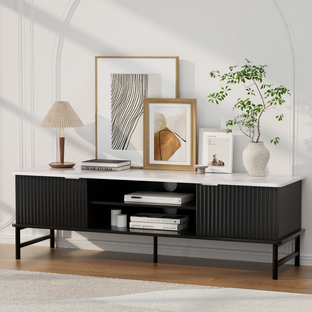 Modern TV Cabinet Entertainment Unit 140cm - Black - Homecoze