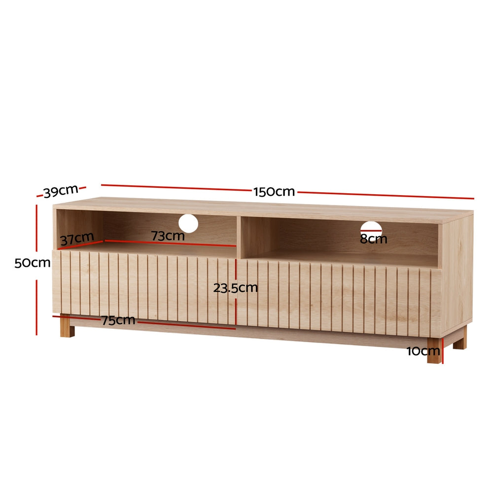 TV Cabinet Entertainment Unit Fluted Front 150cm - Pine - Homecoze