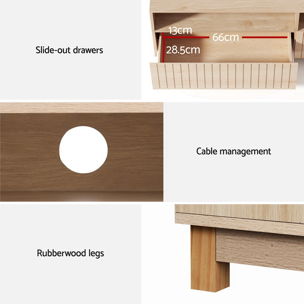 TV Cabinet Entertainment Unit Fluted Front 150cm - Pine - Homecoze