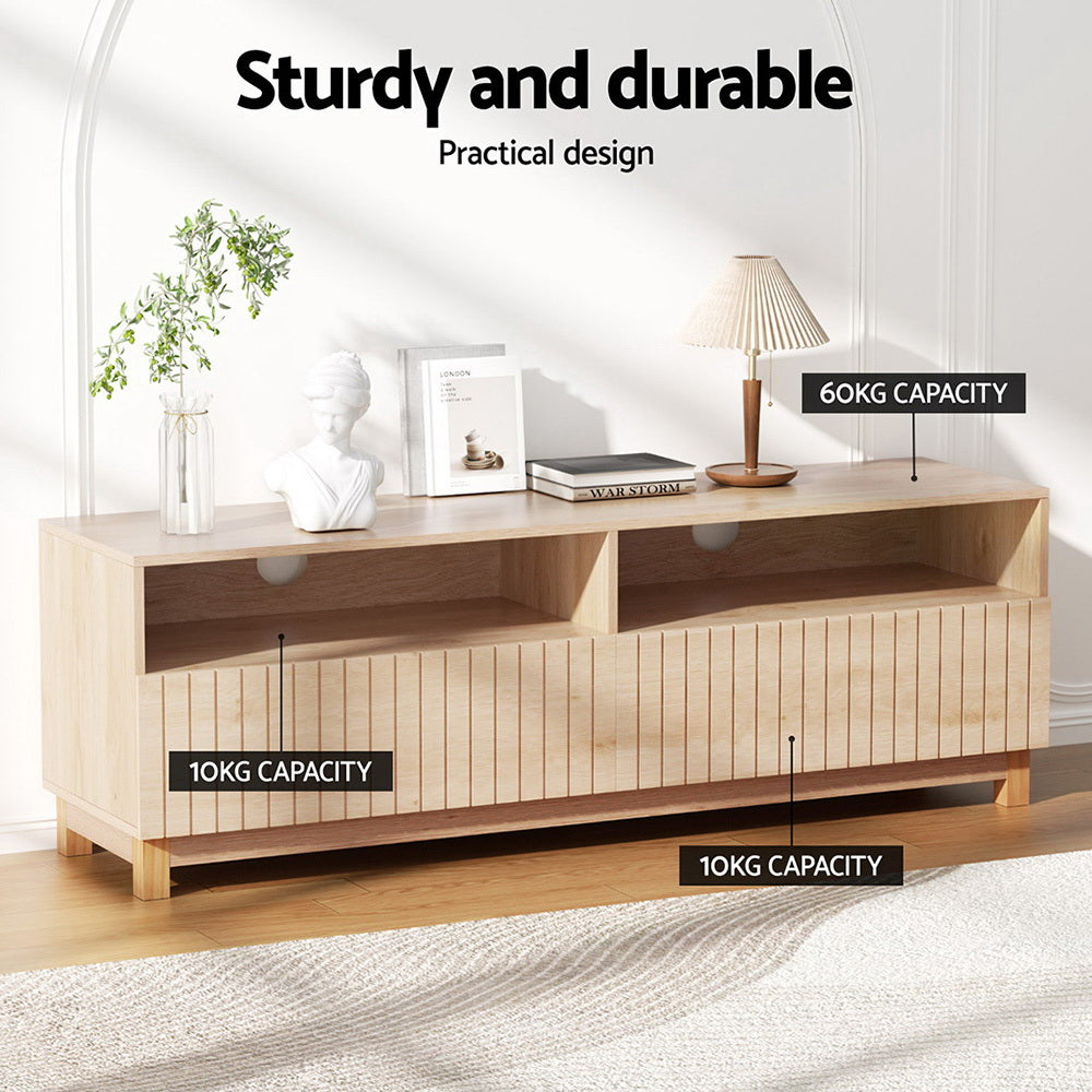 TV Cabinet Entertainment Unit Fluted Front 150cm - Pine - Homecoze