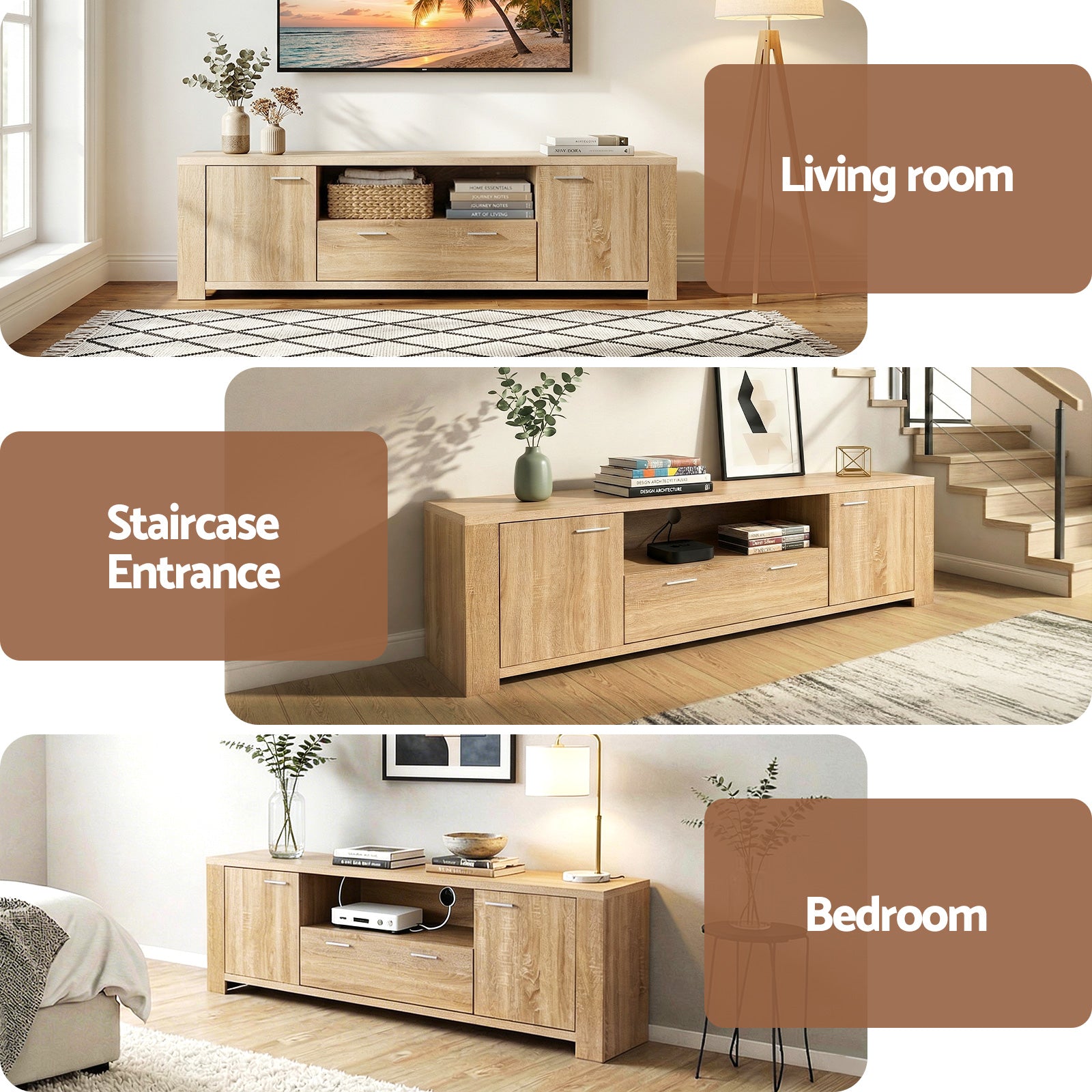 Artiss 180cm TV Unit Entertainment Unit Storage Drawer Cabinet Pine - Homecoze