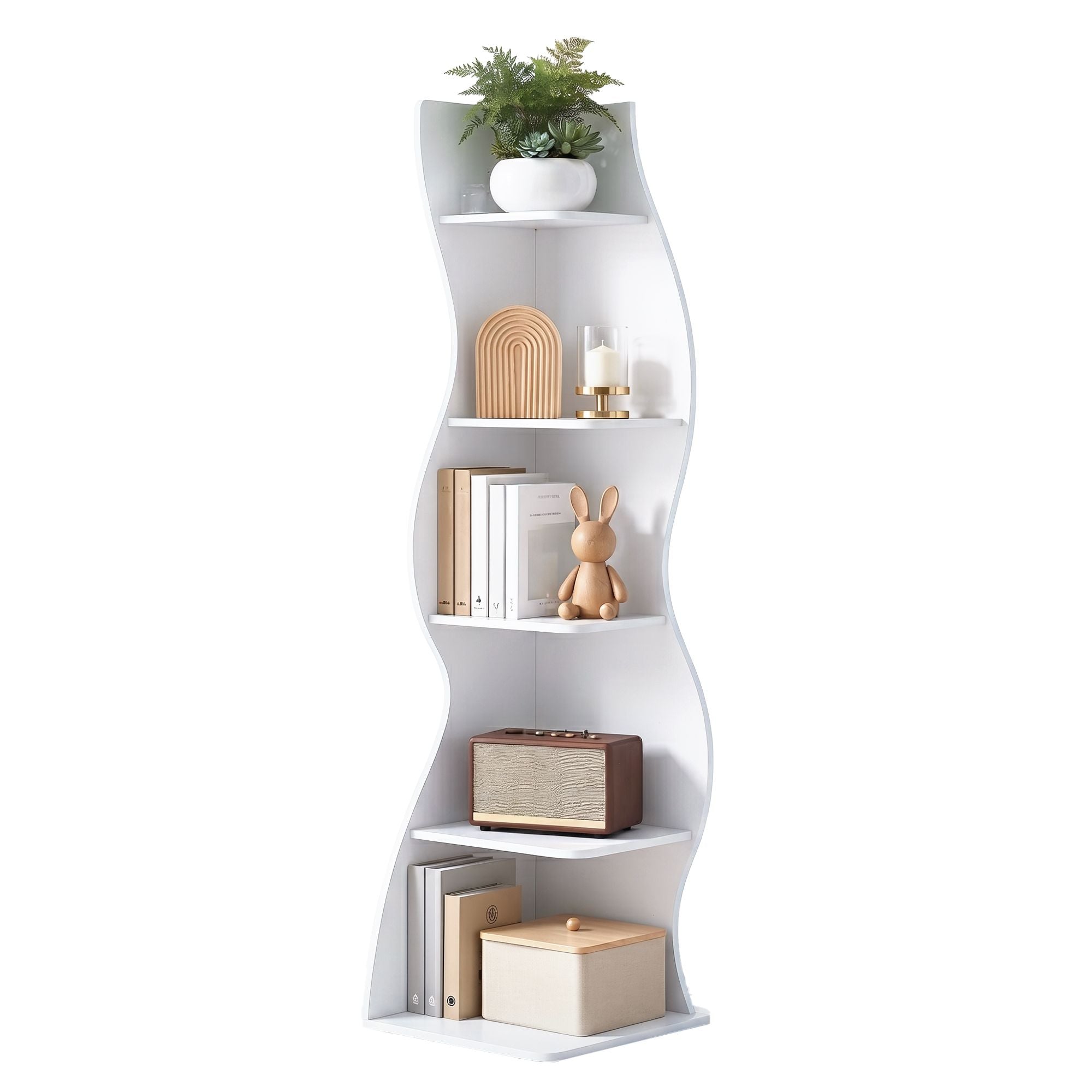S-Shaped Corner Bookshelf 5 Tier - White