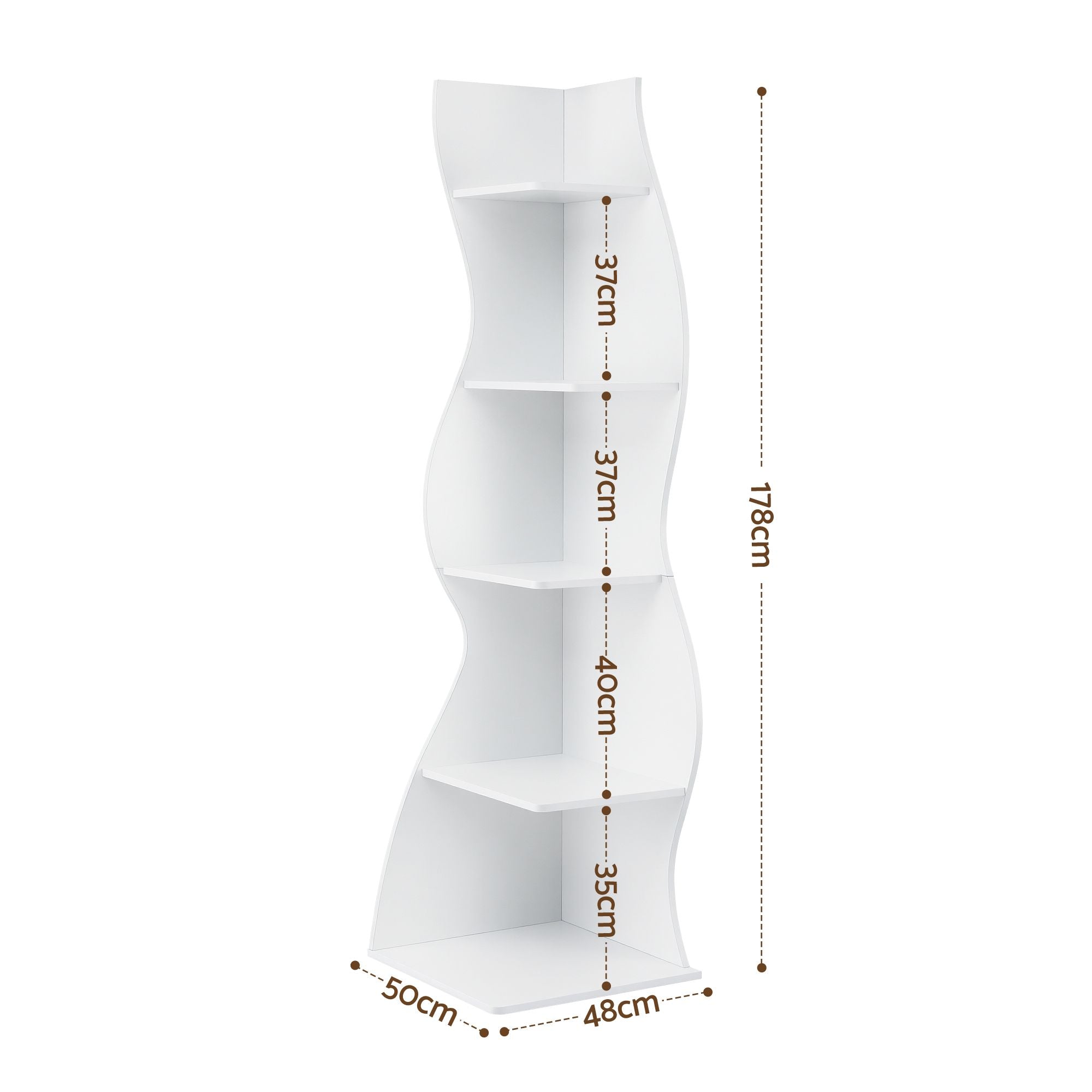 S-Shaped Corner Bookshelf 5 Tier - White
