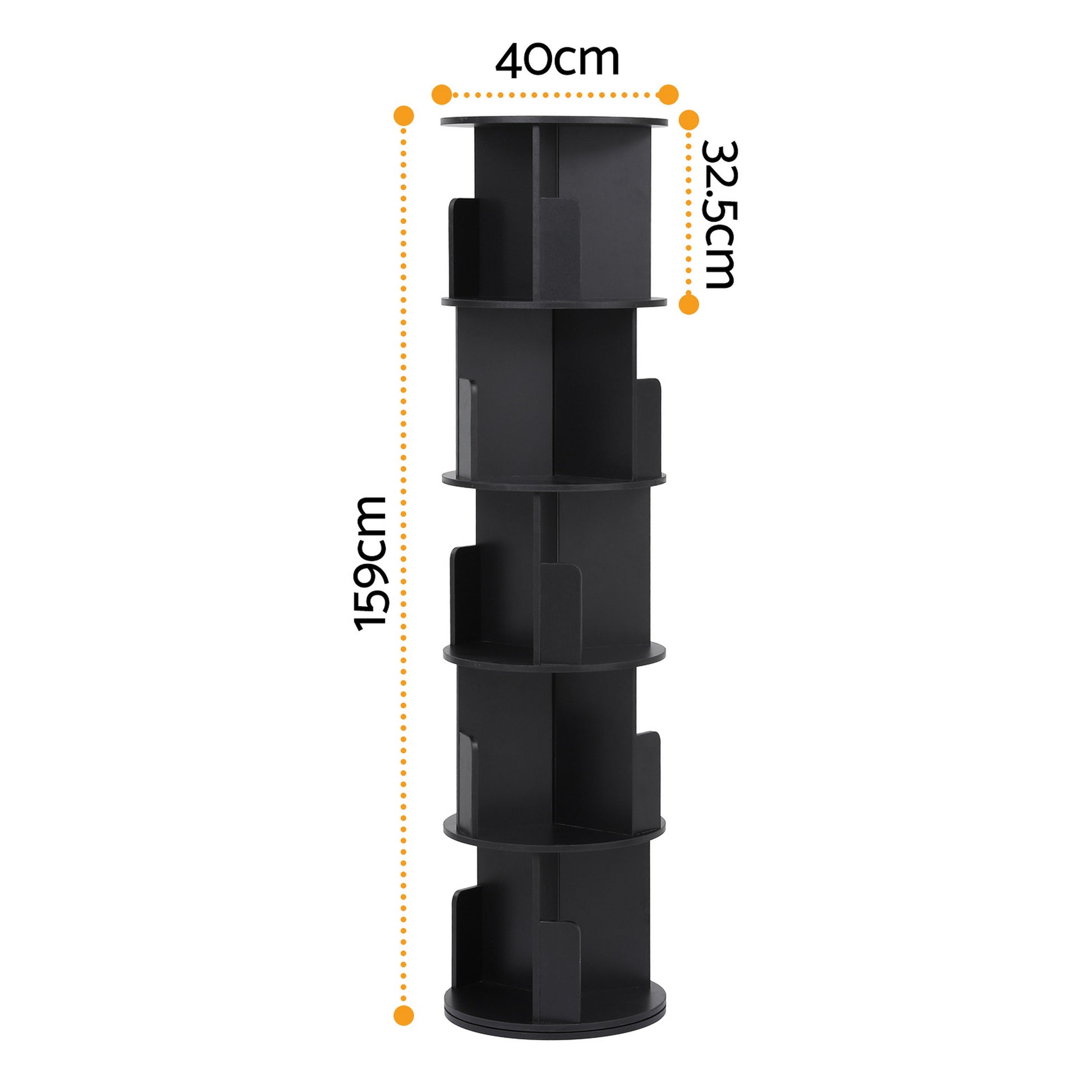 5-Tier Round Swivel Display Bookshelf - Black - Homecoze
