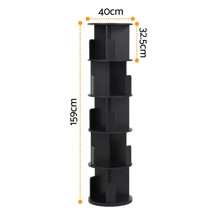 5-Tier Round Swivel Display Bookshelf - Black