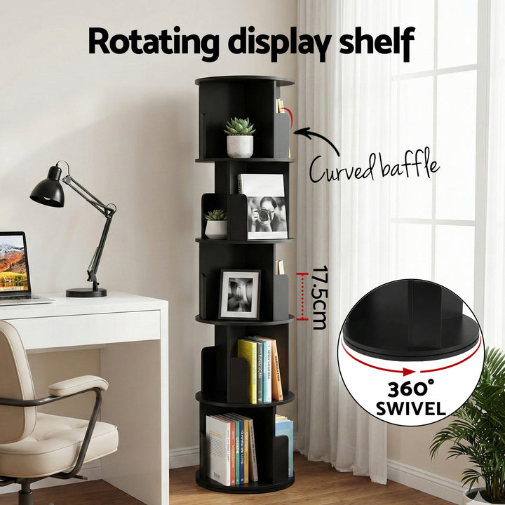 5-Tier Round Swivel Display Bookshelf - Black