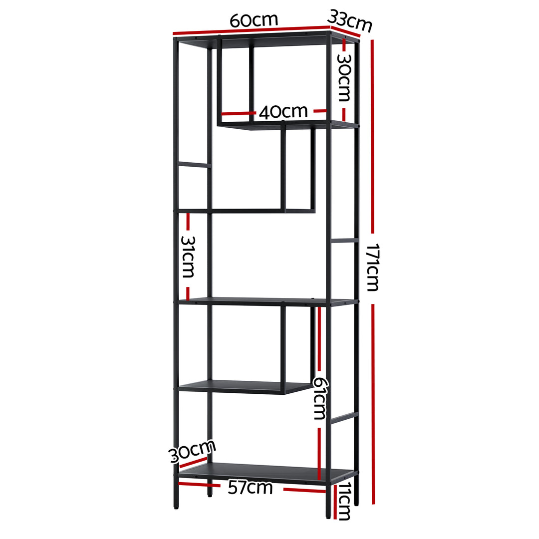 Modern 5-Tier Display Bookshelf - Black - Homecoze
