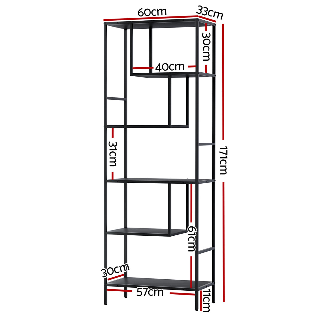 Modern 5-Tier Display Bookshelf - Black