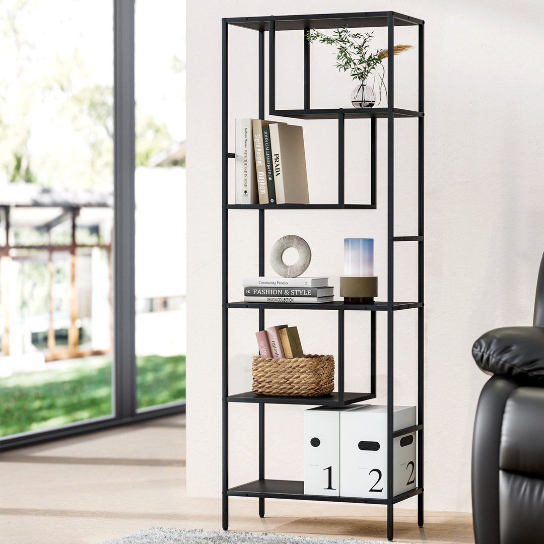 Modern 5-Tier Display Bookshelf - Black