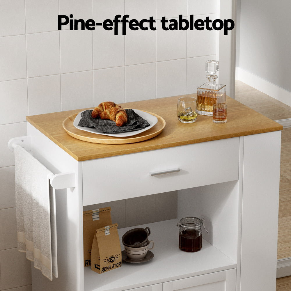 Compact Serving Cart Kitchen Island Trolley - White - Homecoze